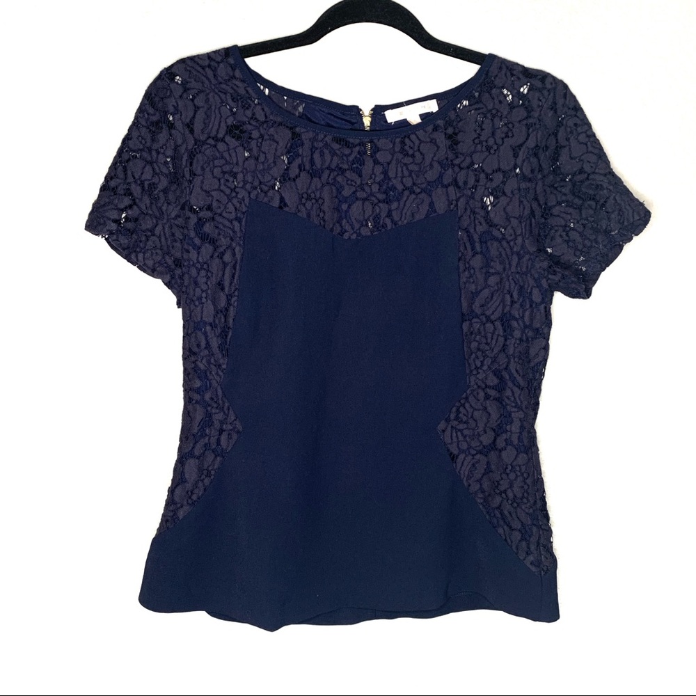 Anthropologie | Skies Are Blue Navy Lace Top